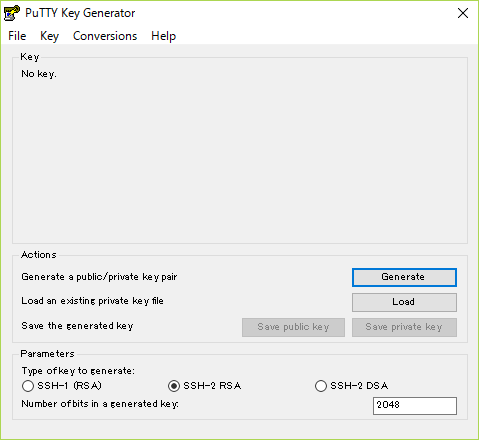 PuTTY Key Generatorを起動