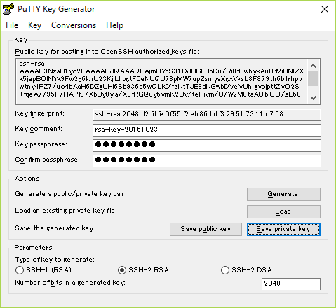 秘密鍵の保存(Save private key)