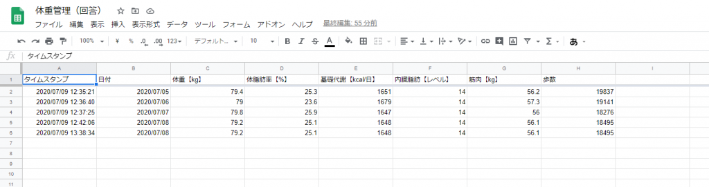 体重管理スプレッドシート