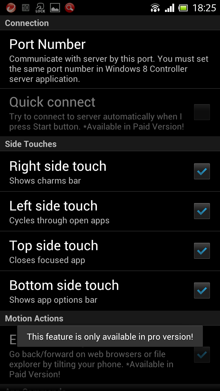 Windows 8 Controllerの設定画面(クライアント側) Windows 8 Controllerの設定画面(クライアント側)