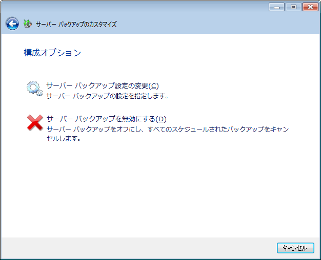 サーババックアップのセットアップ-構成オプション- サーババックアップのセットアップ-構成オプション-