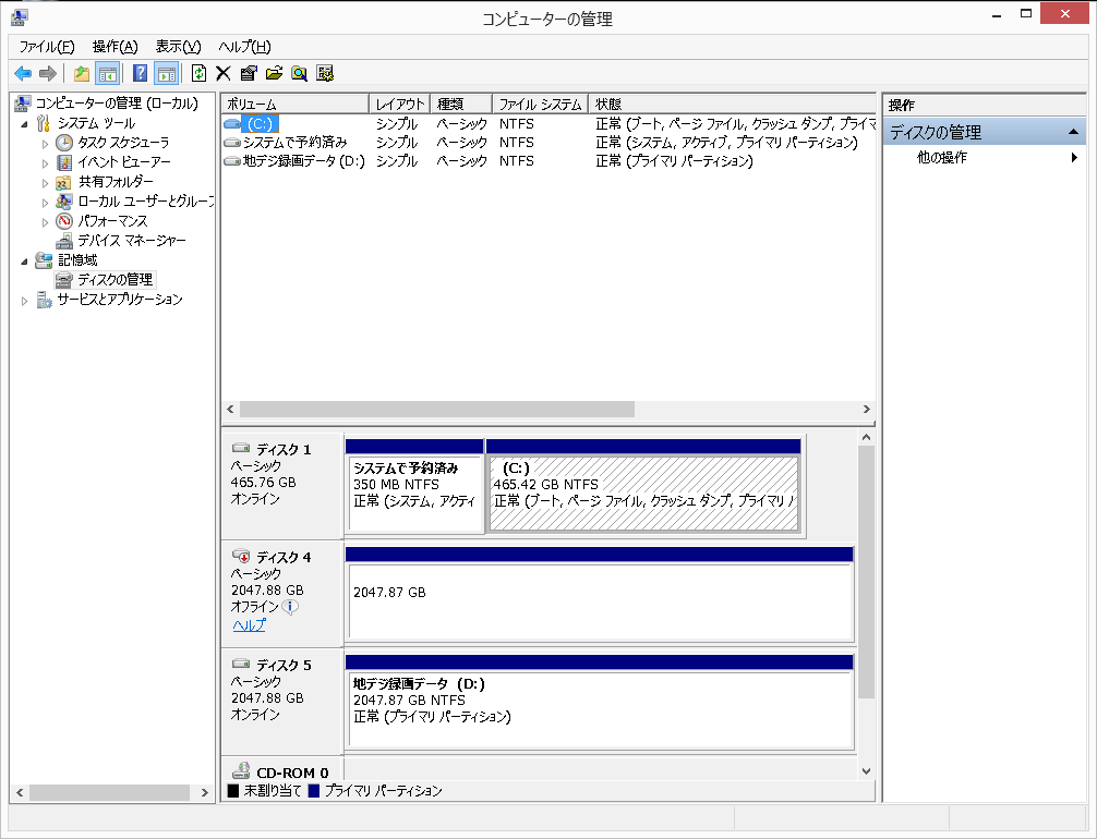 ディスクの管理画面
